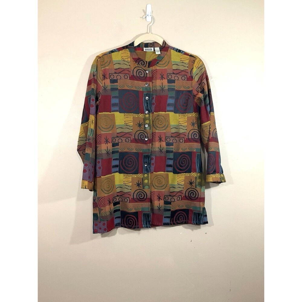 VTG Chicos Womens Boho Wearable Art Jacket Size 3 90s Funky Art to Wear Hippie